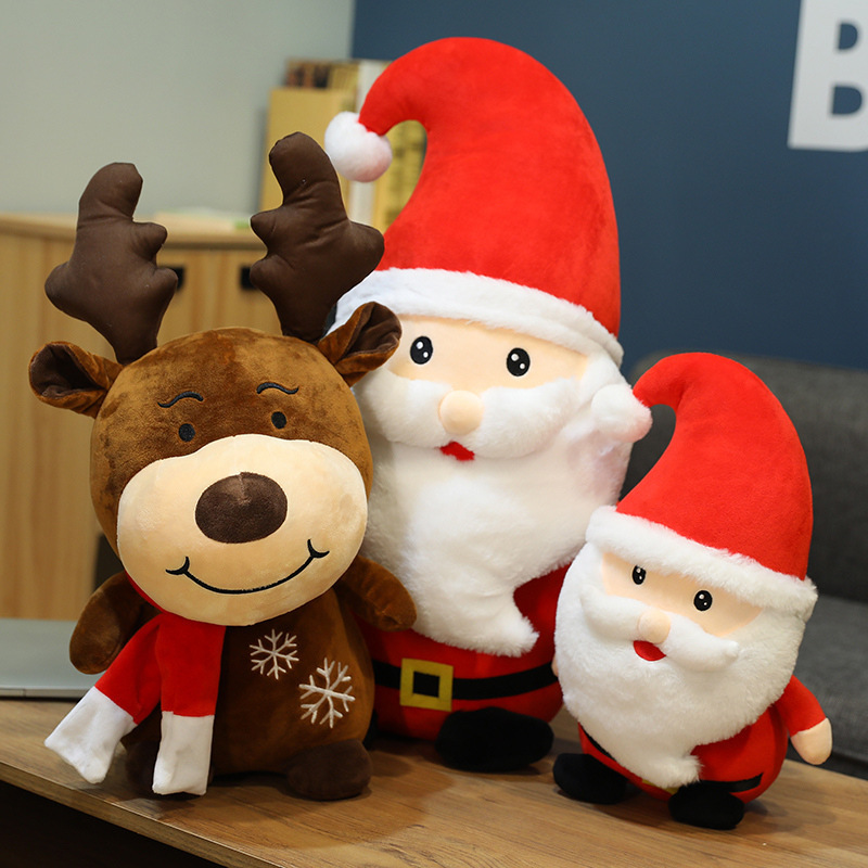 新款圣诞老人毛绒玩具公仔 可爱围巾麋鹿布娃娃 圣诞节装饰礼品
